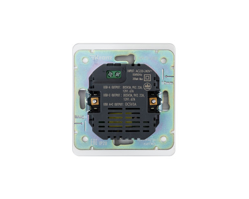 Розетка ROUND USB-A+Type-C 3А с функцией быстрой зарядки перламутр KRANZ