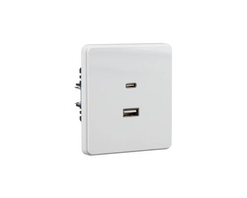 Розетка ROUND USB-A+Type-C 3А с функцией быстрой зарядки перламутр KRANZ