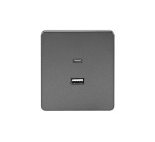Розетка ROUND USB-A+Type-C 3А с функцией быстрой зарядки титан KRANZ