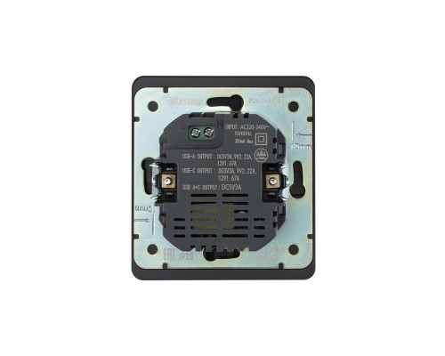 Розетка ROUND USB-A+Type-C 3А с функцией быстрой зарядки оникс KRANZ