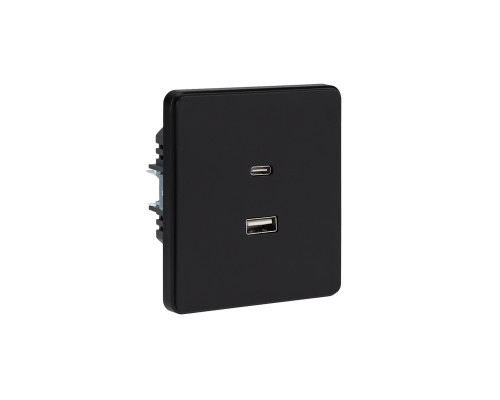 Розетка ROUND USB-A+Type-C 3А с функцией быстрой зарядки оникс KRANZ