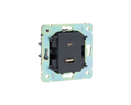 Розетка ROUND USB-A+Type-C 3А с функцией быстрой зарядки оникс KRANZ