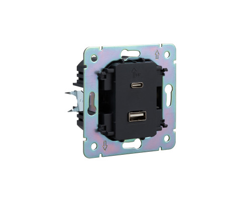 Розетка STRONG USB-A+Type-C 3А с функцией быстрой зарядки антрацит KRANZ