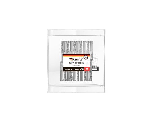 Бур по бетону 6x110x50мм, хвостовик SDS-plus (10 шт.) KRANZ