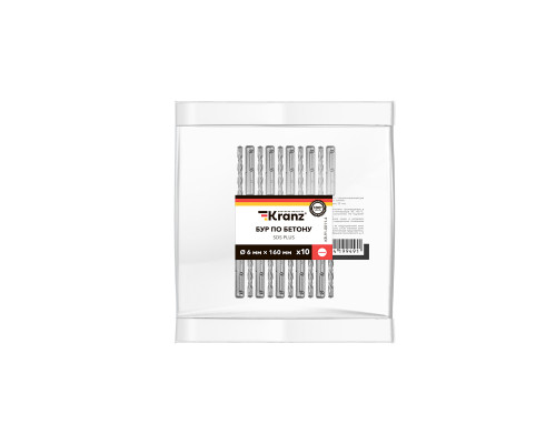 Бур по бетону 6x160x100мм, хвостовик SDS-plus (10 шт.) KRANZ