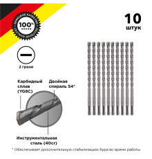 Бур по бетону 8x160x100мм, хвостовик SDS-plus (10 шт.) KRANZ