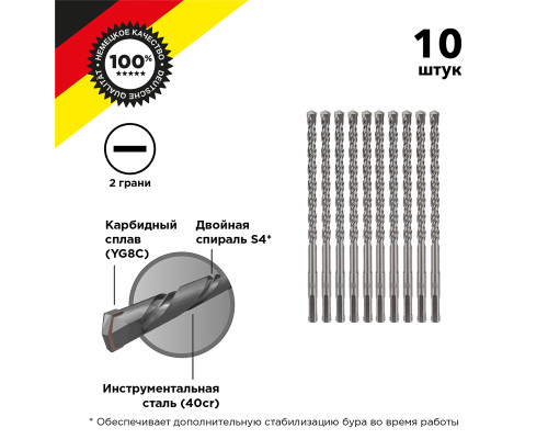 Бур по бетону 8x160x100мм, хвостовик SDS-plus (10 шт.) KRANZ