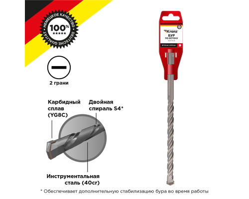 Бур по бетону 12x210x150мм, хвостовик SDS-plus KRANZ