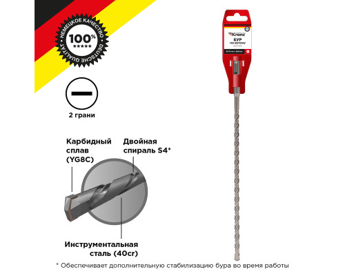 Бур по бетону 10x260x200мм, хвостовик SDS-plus KRANZ