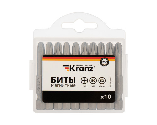 Бита PH3х50 мм для шуруповерта сталь S2  (упак. 10 шт.) KRANZ