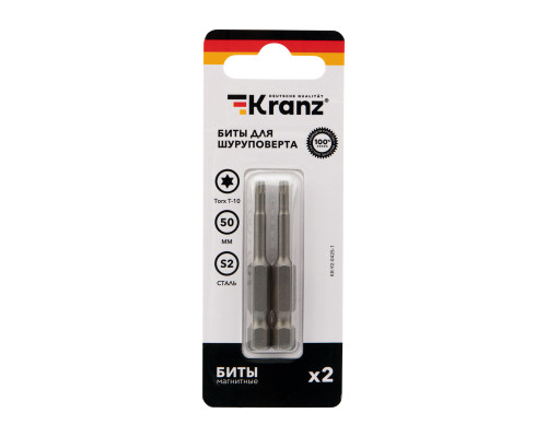 Бита для шуруповерта Torx T10х50 мм (2 шт./уп.) KRANZ