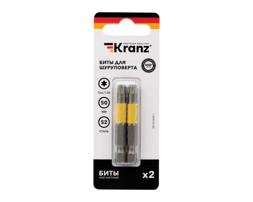 Бита для шуруповерта Torx T30х50 мм (2 шт./уп.) KRANZ