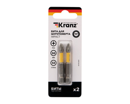 Бита для шуруповерта ударная PH 2x50 для шуруповерта (2 шт/уп) KRANZ