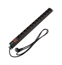 Блок распределения питания PDU вертикальный 12 розеток СЕЕ 7/4 Schuko 16A выкл алюм корп шнур 2м вилка СЕЕ 7/7 Schuko черный REXANT