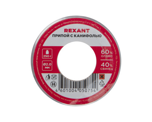 Припой с канифолью, 250г, Ø2мм, (олово 60%, свинец 40%), катушка REXANT