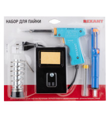 Набор для пайки №5 (паяльник импульсный 30/70Вт, оловоотсос, подставка, припой) REXANT
