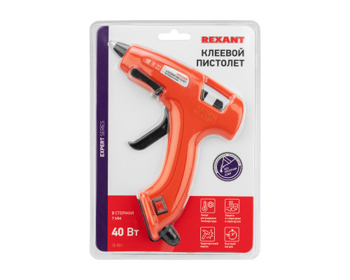 Пистолет клеевой, 40Вт, Ø7мм, ЭКСПЕРТ, блистер REXANT