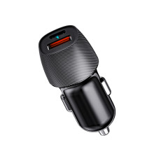 Автомобильное зарядное устройство с двумя портами (USB-A QC 3.0 + USB-C PD) со световой индикацией, 38Вт, черное REXANT