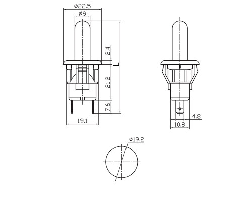 Выключатель-кнопка 250В 2.5А (2с) вкл-(выкл) без фиксации белый (PBS-19С2) (мебельная) REXANT