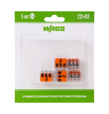 221-413 Универсальная компактная клемма 3-контактная до 4,0 мм² (5 шт/уп) WAGO