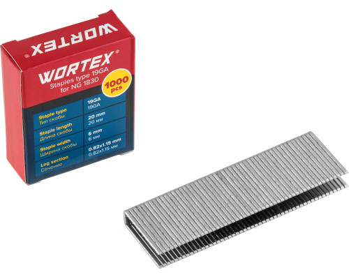 Скобы тип 19GA 20 мм WORTEX (1000 шт.) для NG 1830