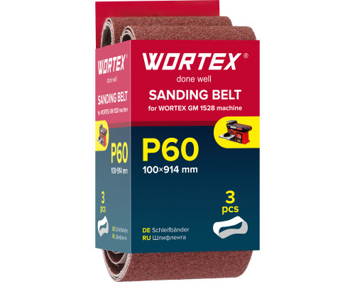 Шлифлента 100x914 мм P60 бесконечная 3 шт. для станка WORTEX GM 1528