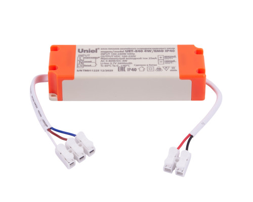 UET-E40 4W/EMG IP40 Блок питания универсальный для аварийного освещения, 4Вт. Для светильников 220В мощностью 5-80Вт. TM Uniel