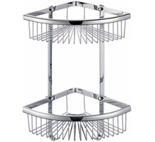 Полка настенная угловая (двойная) с крючками VIKO 220*220*425 хром (нержавеющая сталь)
