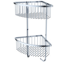 Полка двойная настенная угловая KAISER 230*230*470 с 2-мя крючками, хром (нерж. сталь)