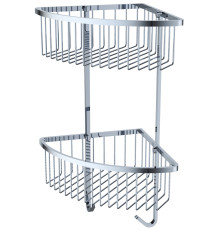 Полка двойная настенная угловая KAISER 230*230*470 с 2-мя крючками, хром (нерж. сталь)