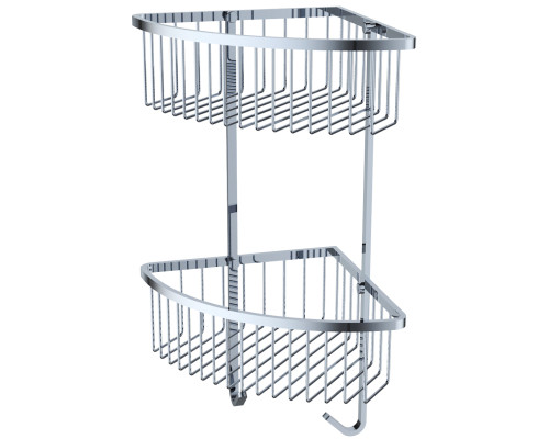 Полка двойная настенная угловая KAISER 230*230*470 с 2-мя крючками, хром (нерж. сталь)