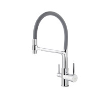 Смеситель VIKO  V-5606 для кухни, серый, излив гибкий, поворотный, под фильтр, латунь