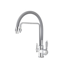 Смеситель VIKO  V-5616 для кухни, серый, излив гибкий, поворотный, под фильтр, латунь