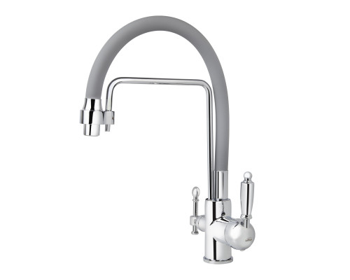 Смеситель VIKO  V-5616 для кухни, серый, излив гибкий, поворотный, под фильтр, латунь